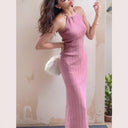 Elegant Ice Silk Backless Sheath Dress Chic Spring Style