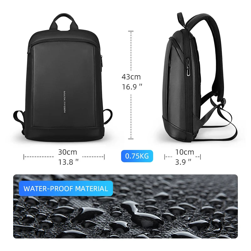 MARK RYDEN Thin Backpack For Laptop 15.6in Waterproof Minimalist Backpack Ykk Zipper