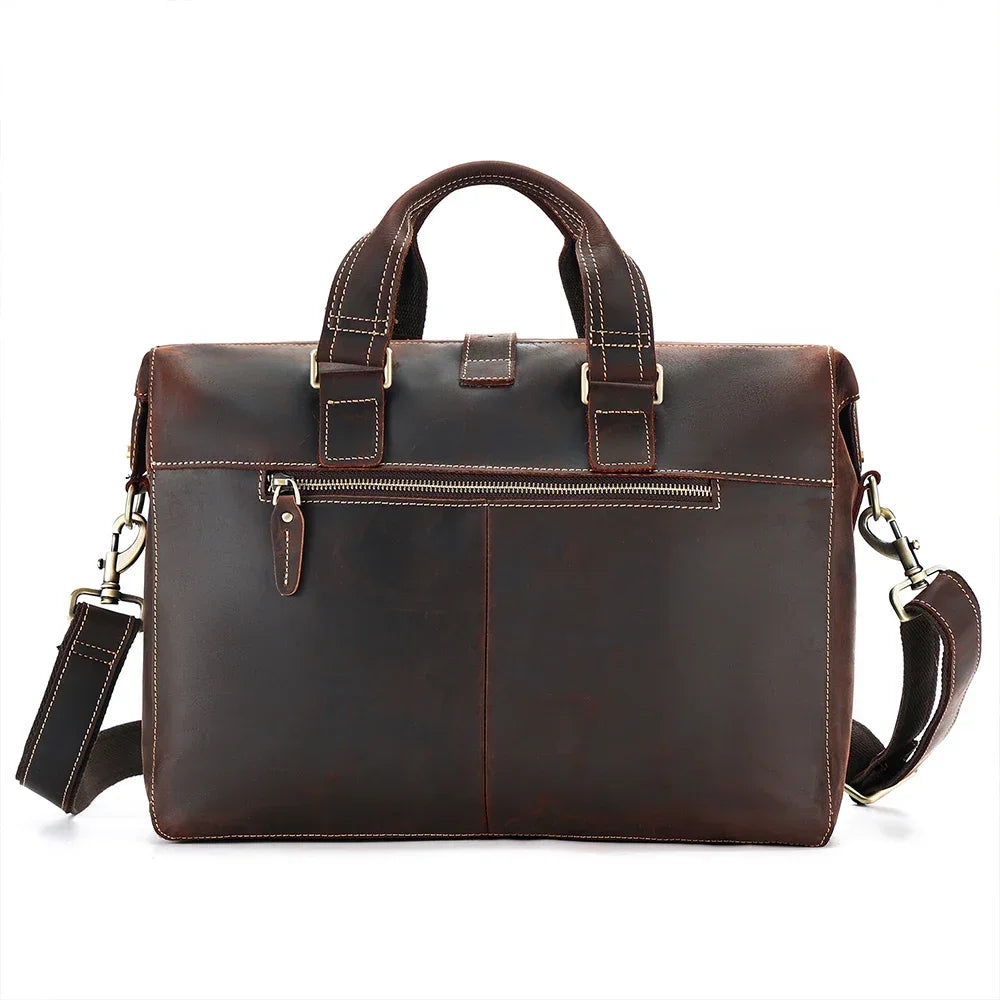 Classic Vintage Leather Briefcase for Men - 15.6" Laptop Messenger Shoulder Bag for Business and Travel