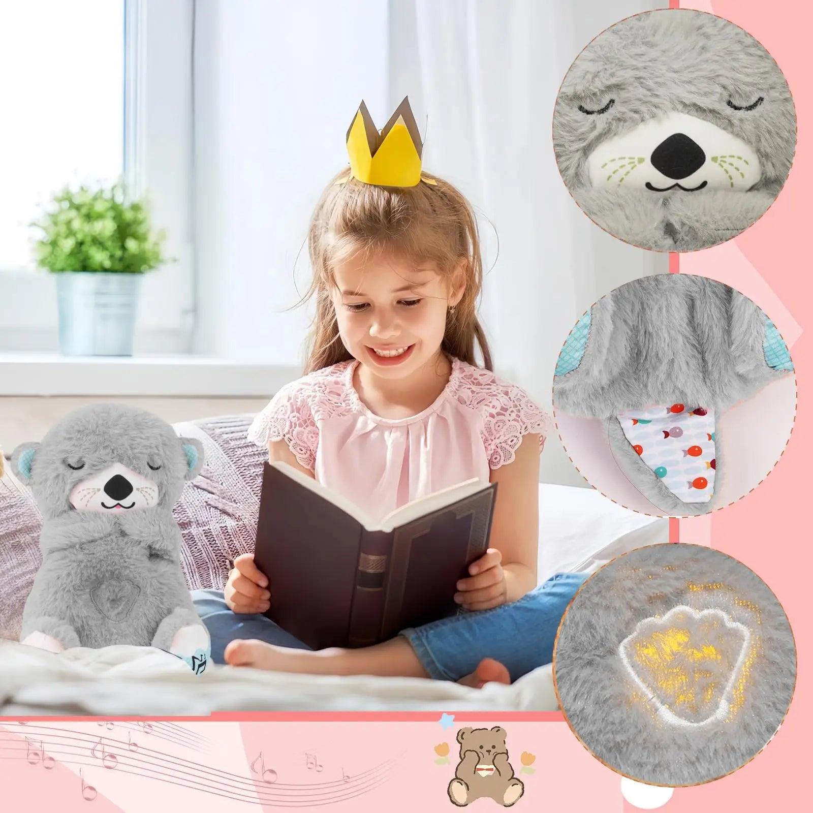 Breathing Bear Baby Soothing Otter Plush Doll Toy Baby Kids Soothing Music Baby Sleeping Companion Sound and Light Doll Toy Gift  ourlum.com   