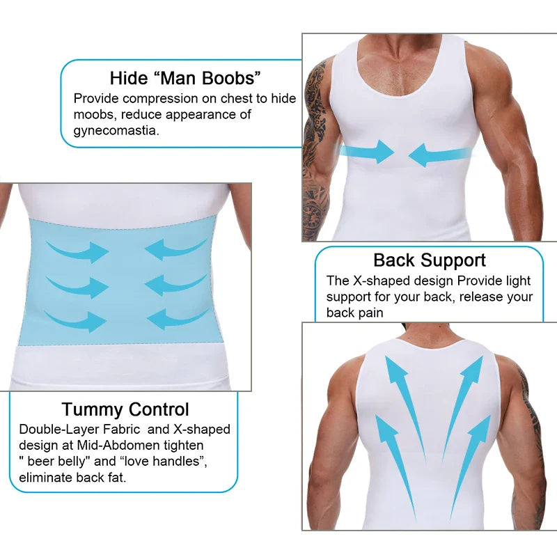 Men's Tummy Control Compression Shirt - Slimming Vest for Workouts & Daily Wear