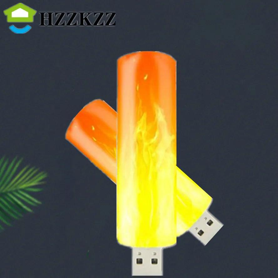 LED USB Atmosphere Light Flame Flashing Candle Lights Book Lamp for Power Bank Camping Lighting Cigarette Lighter Effect Light