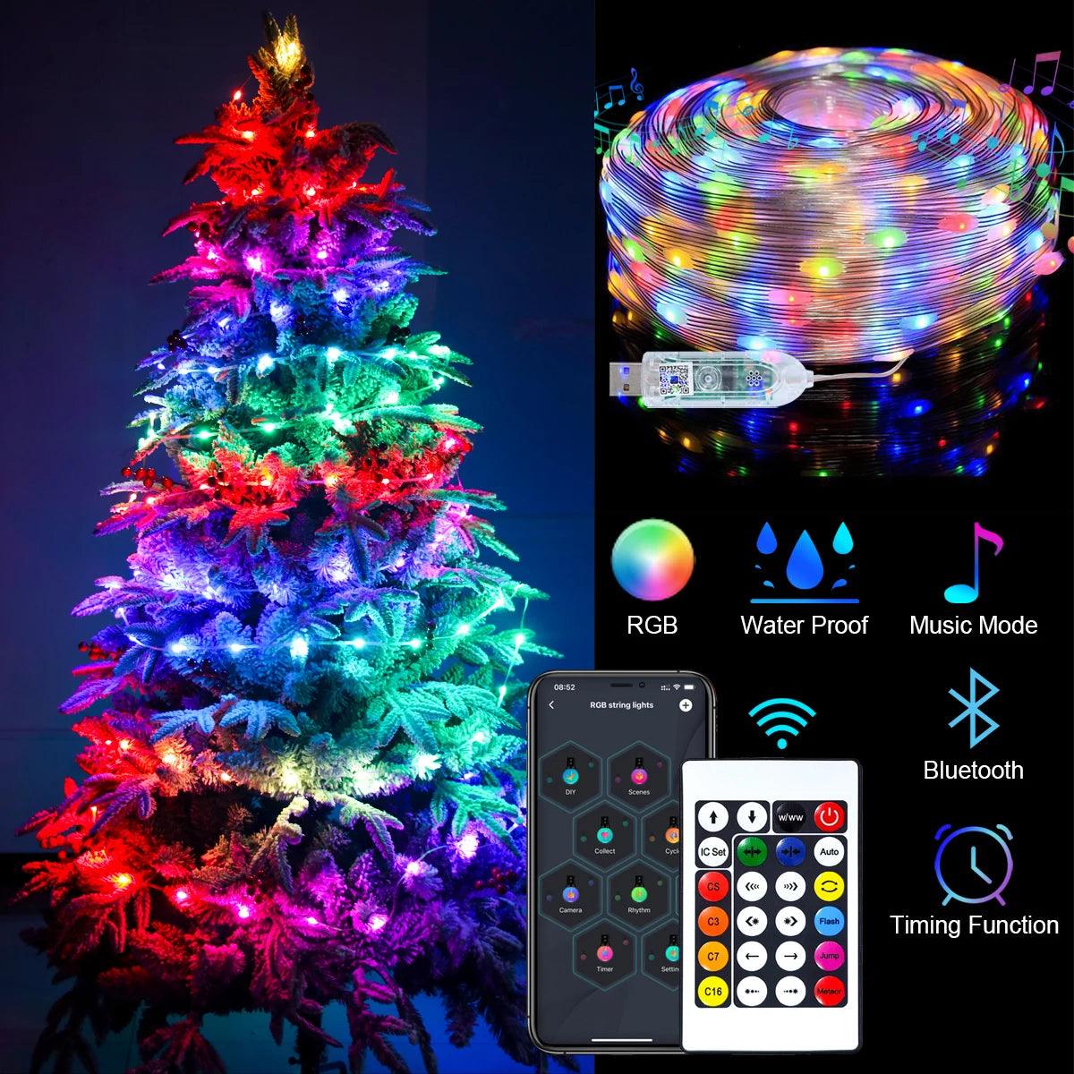 Christmas Smart Strip Light String - Bluetooth Connected USB Powered Waterproof Holiday Decor  ourlum.com   