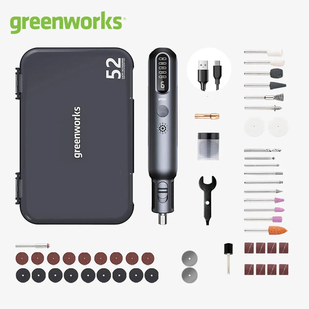Greenworks 8V Mini Grinder 52pcs 80W Electric Grinding Engraving Cordless Variable Speed Lithium Battery Power Tools USB Charger  ourlum.com   