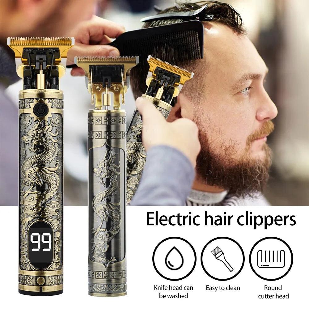 Vintage T9 Hair Clipper Kit with Adjustable Nozzles and Dual Power Operation for Men - USB Charging - Lightweight Dragon Design  ourlum.com   