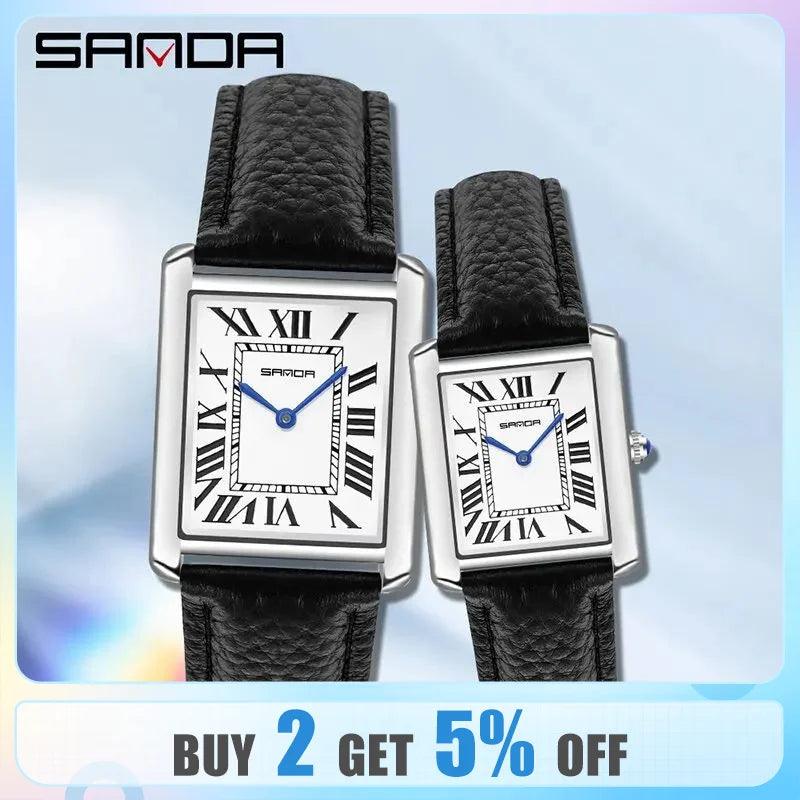 SANDA Couple Watch - Stylish Waterproof Quartz Watches with Hardlex Dial and Leather Strap  ourlum.com   