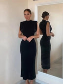 Elegant Split Sleeveless Dress Chic Streetwear Vestidos for Women