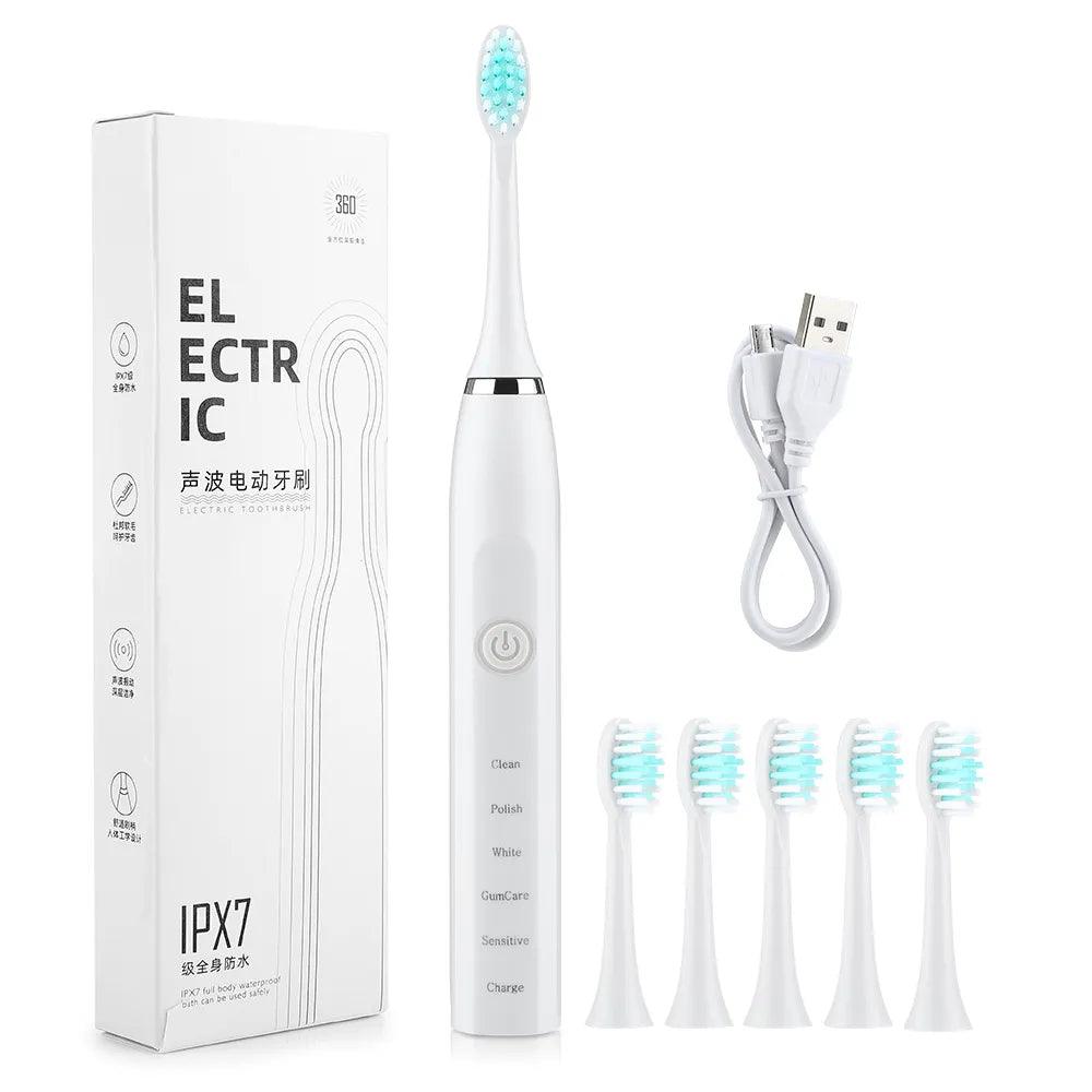 Sonic Electric Toothbrush Set with Multiple Modes and 6 Brush Heads - USB Rechargeable Oral Care Kit for Adults  ourlum.com   