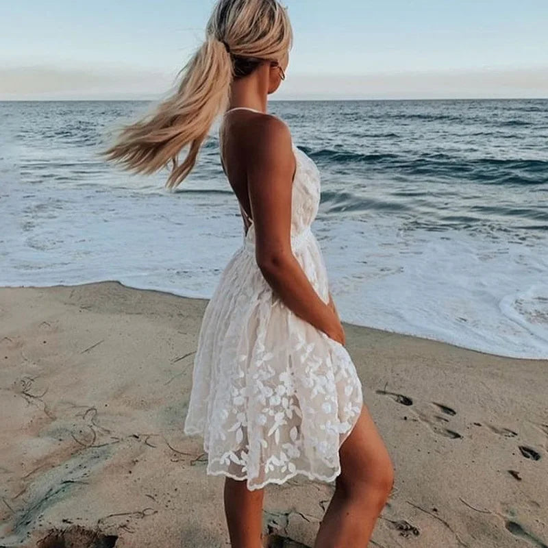 Chic White Lace Beach Dress - Summer 2023 Fashion Statement  OurLum.com   