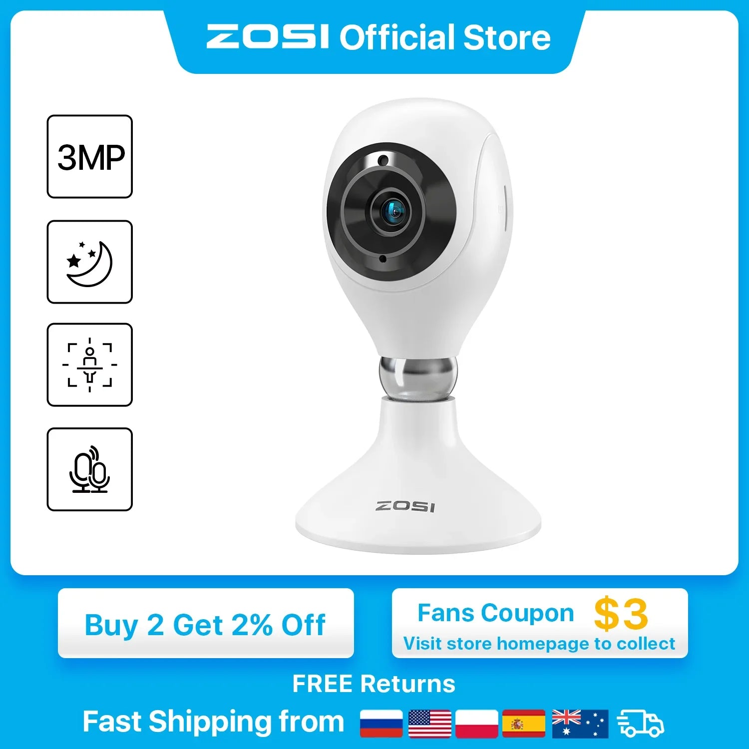 ZOSI Smart Indoor Security Camera with 2-Way Audio & Cloud Storage  ourlum.com   