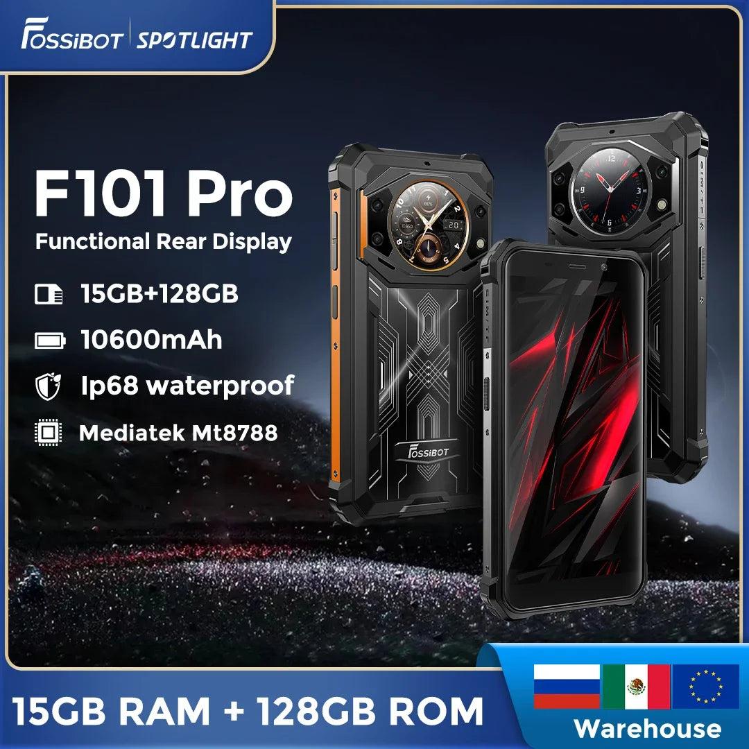 Fossibot F101Pro Rugged Smartphone with 15GB RAM, 128GB Storage, IP68 Waterproof, 10600mAh Battery, and Android 13