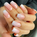 French False Nails Chic Nude White Short Square Tips Glue