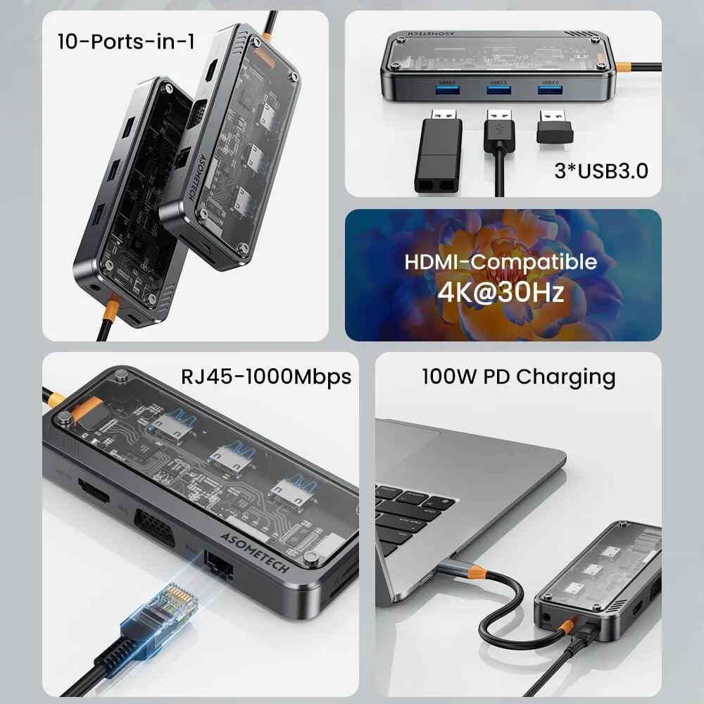 ASOMETECH USB-C Dock: Versatile 10-in-1 Hub for MacBook Connectivity  ourlum.com   