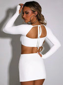 Mozision Sexy White Square Collar Two-Piece Set for Parties