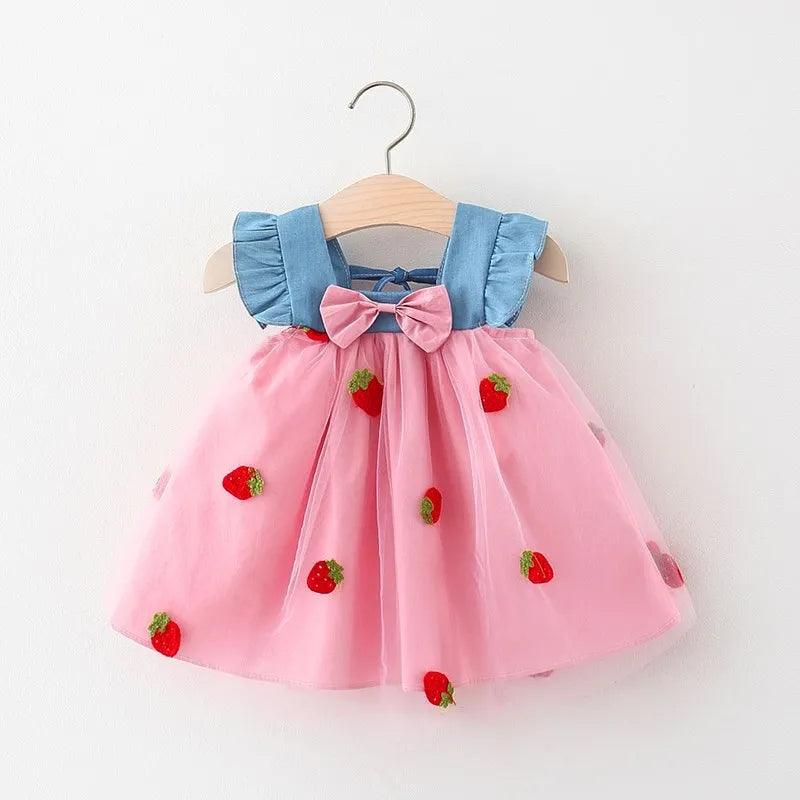 Strawberry Bliss Denim Princess Dress for Baby Girls  ourlum.com   