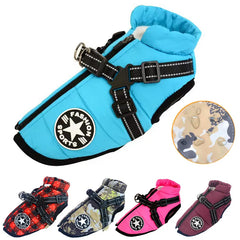 Winter Warm Dog Jacket with Harness for Large Breeds - Waterproof Coat for Safety & Style