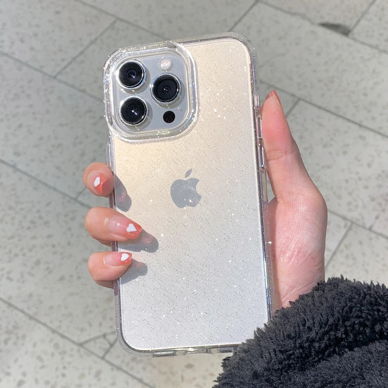 Glitter Bumper Bling Clear Case for iPhone 15, 14, 13, 12, 11 Pro Max, Mini, X, XS Max, XR, 7, 8 Plus - Luxury Silicone Acrylic Cover