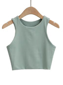 2023 Summer Collection Women's Sleeveless Double Nylon Tank Tops - Elegant O-neck Design  ourlum.com   