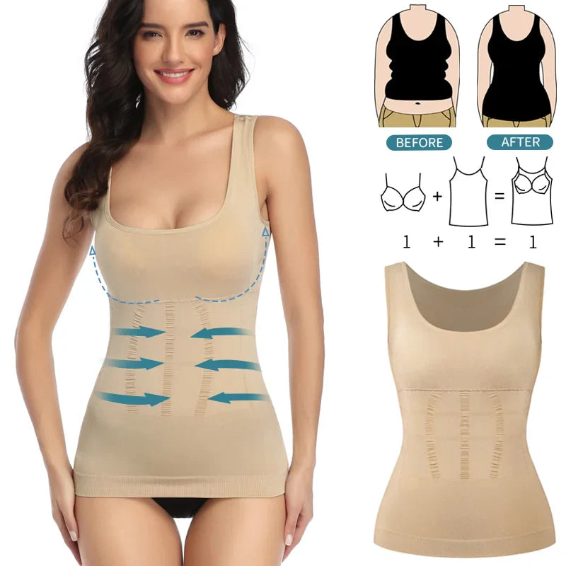 Sculpting Women's Seamless Padded Camisole for Tummy Control & Curves Enhancement