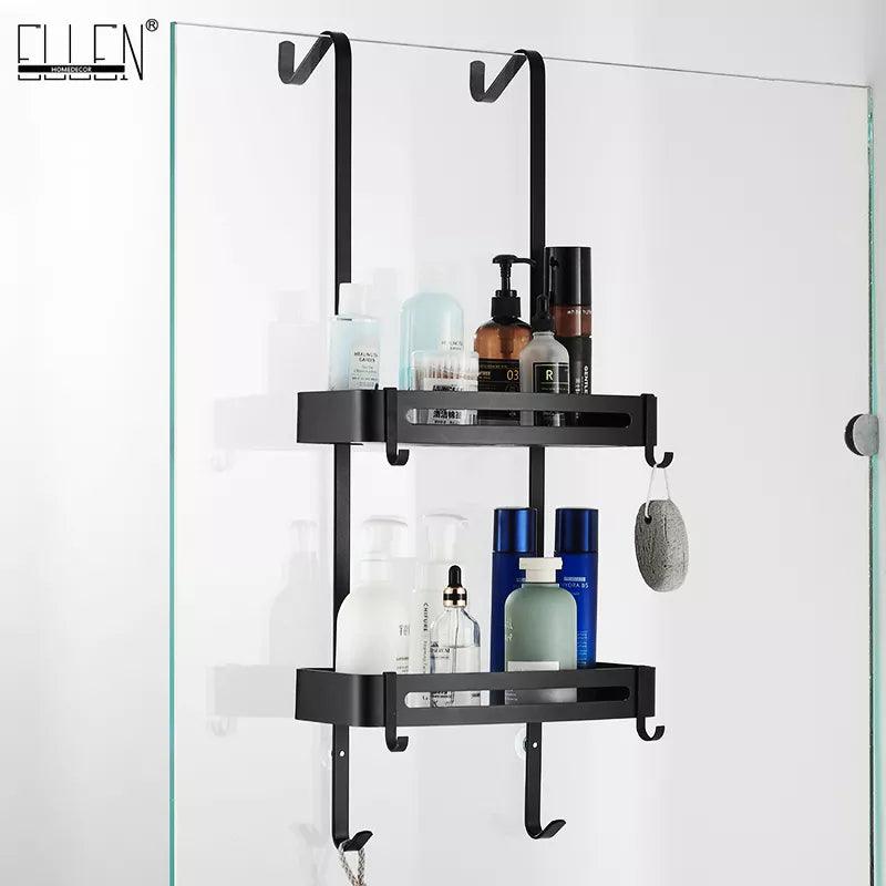 Elegant Black Bathroom Hanging Shelf Organizer with Nail-Free Installation  ourlum.com   