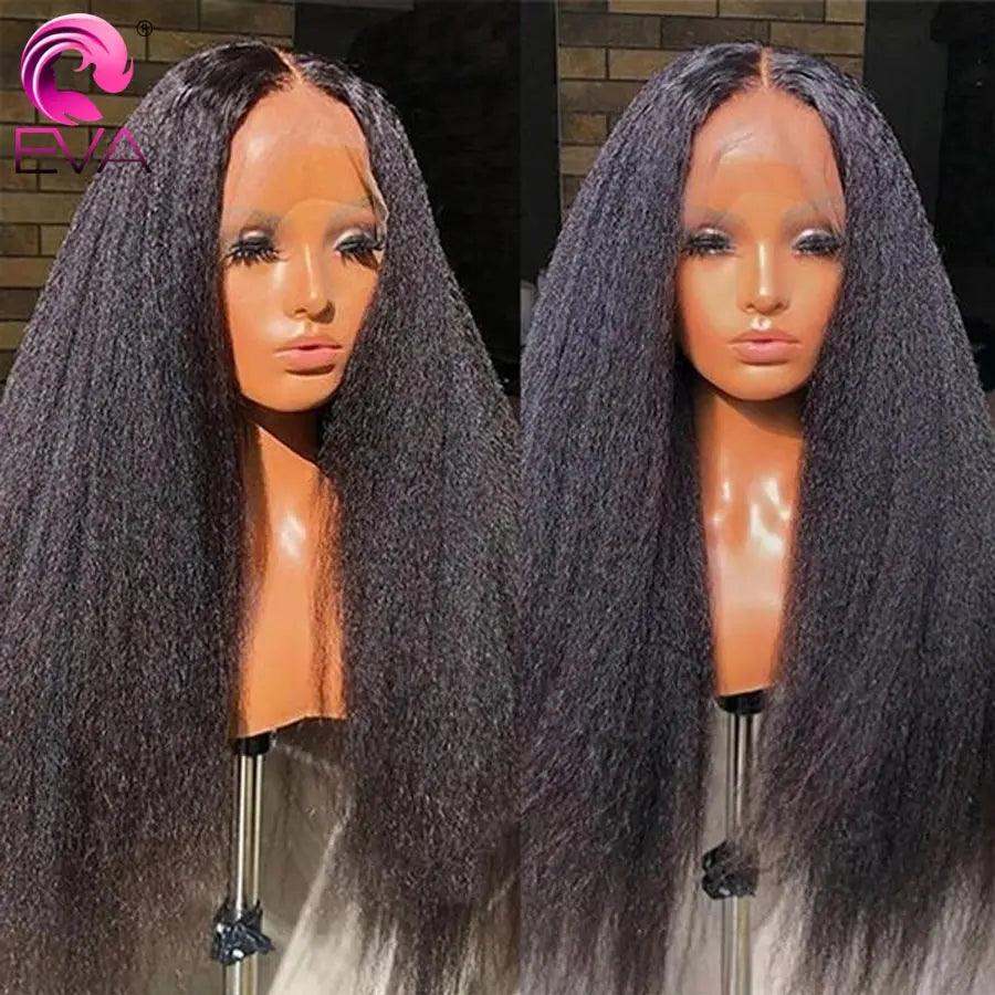 Eva Hair Kinky Straight 360 Full Lace Human Hair Wig with HD Transparent Lace - Remy Brazilian Hair - Pre Plucked - Can Be Permed  ourlum.com   