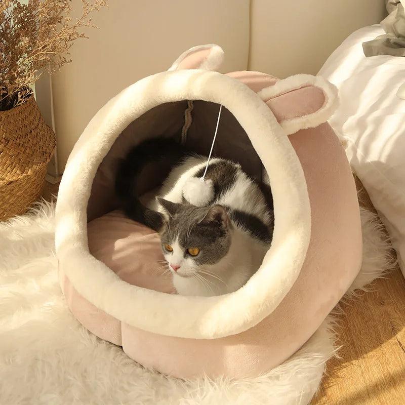 Cozy Cartoon Cat Bed: Cute Design, Comfortable Touch, Detachable Cushion  ourlum.com   