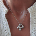 Smooth Chunky Bubble Letter Initial Pendant Necklace Women