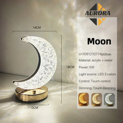 Bedroom Crystal Touch Dimming Night Light Girls Room Home Decor Aesthetics USB Bedside LED Ambient Table 3D Moon Lamp