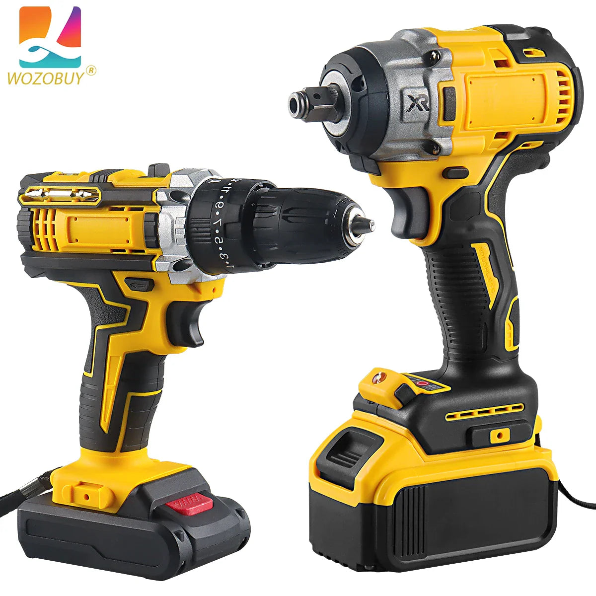 WOZOBUY 21V MAX Cordless Drill and Impact Wrench, Power Tool with Batteries and Charger  ourlum.com   