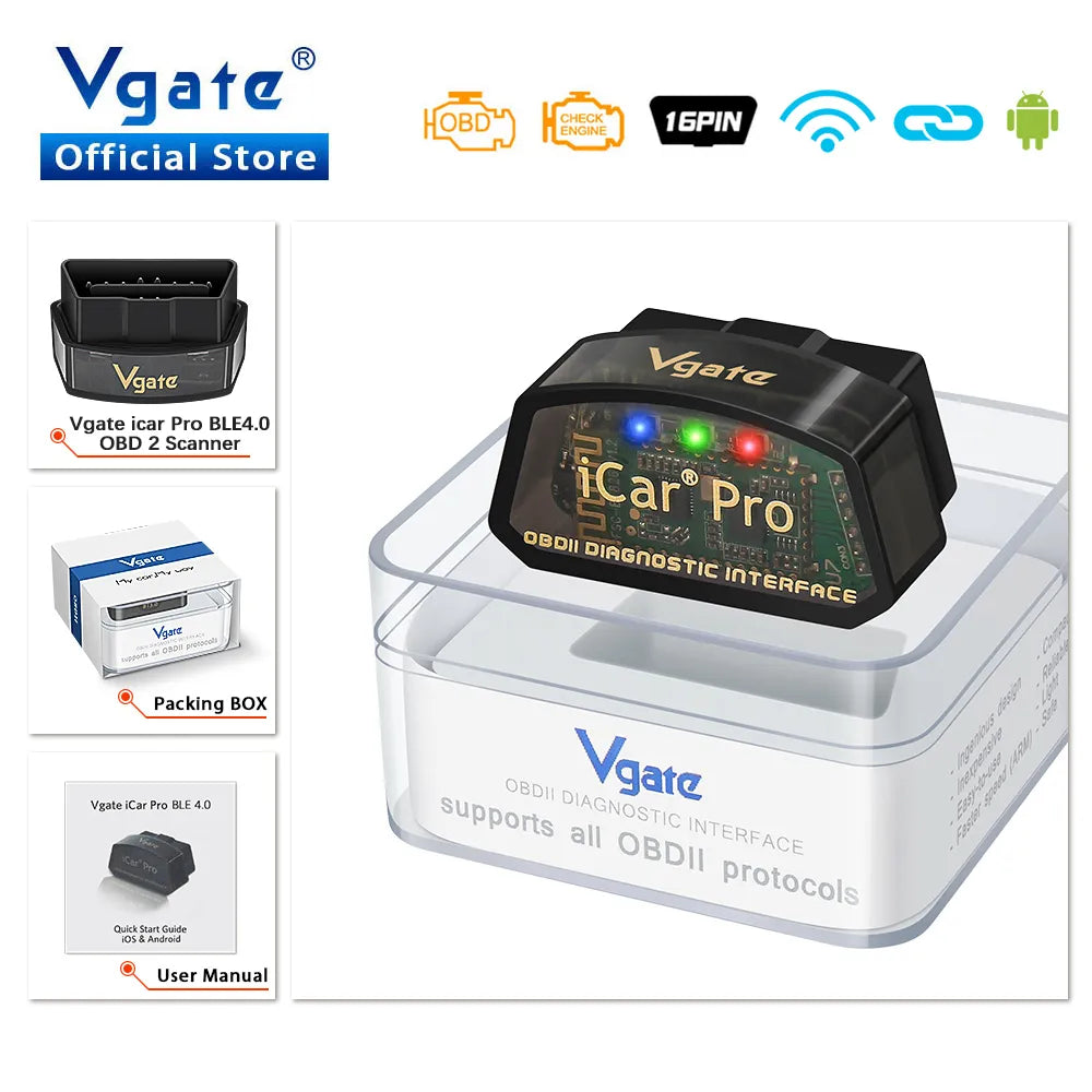 Vgate iCar Pro OBD2 Car Diagnostic Tool for Android/IOS - Advanced Functionality and Wide Compatibility  ourlum.com   