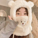 Hat Female Cute Bear Mask One-Piece Knitted Winter Scarf