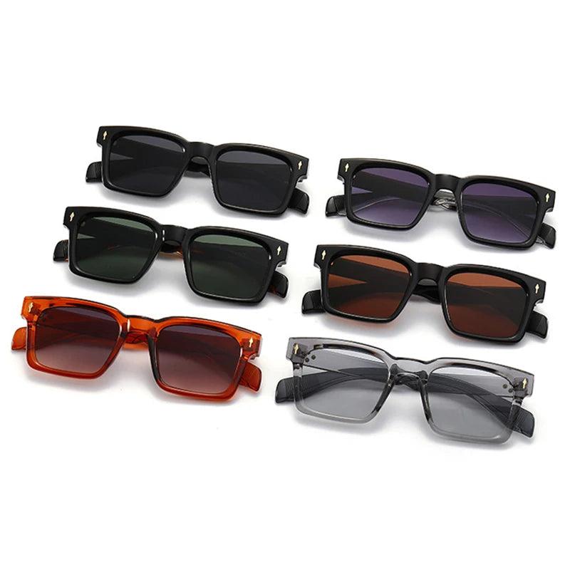 Trendy UV400 Square Rivet Gradient Sunglasses for Men and Women - Vintage Dark Green Shades