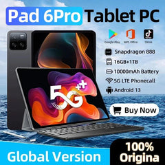 2024 Pad 6 PRO 11-Inch Tablet - Android 13, 16GB RAM, 1024GB Storage, 5G, Dual SIM, GPS, 10000mAh Battery