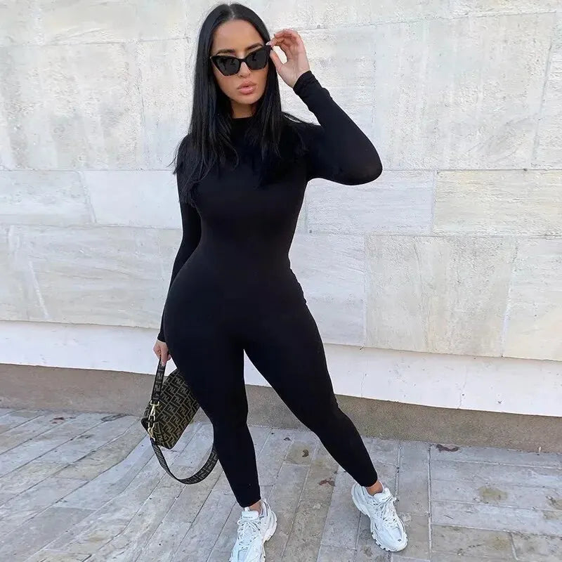 2024 Spring Women's Chic Acrylic Jumpsuit with Long Sleeves and Solid Pattern - Versatile Streetwear Fashion Piece  OurLum.com   