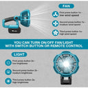 Cordless Jobsite Fan With LED Light For Makita Bosch DeWalt Milwaukee