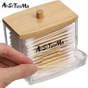 Wooden Lid Cotton Swab Holder - Elegant Bathroom and Apothecary Storage Solution  ourlum.com   