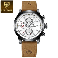 POEDAGAR Chronograph Watch: Stylish Waterproof Timepiece with Leather Strap