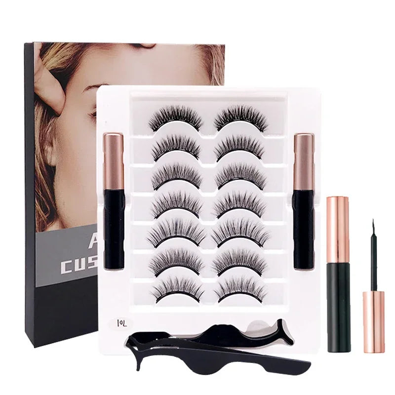 Magnetic Eyelashes Set Full Strip 5/7/10 Pair Natural Cilia False Eyeliner Dramatic Volume Thick Synthetic Eye Lashes Makeup  ourlum.com 7Pair Eyelash  