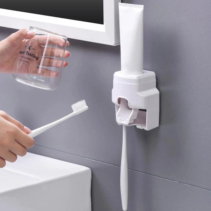 Lazy Toothpaste Dispenser with Toothbrush Holder and Storage Rack  ourlum.com   