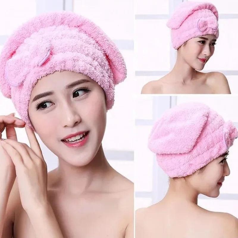 Microfibre Bowknot Hair Drying Cap - Coral Fleece Spa Towel Hat  ourlum.com   