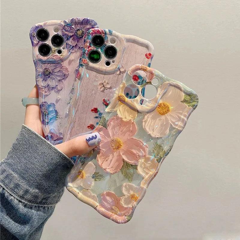 Luxe Laser Blue Floral Phone Case for iPhone 14 Pro Max & More - Shockproof Soft Silicone Cover  ourlum.com   