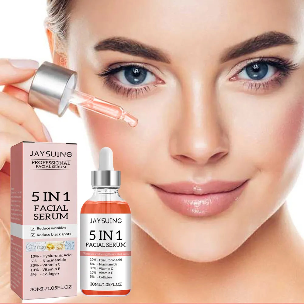 5 In 1 Face Serum Hyaluronic Acid Moisturizing Whitening Anti Wrinkle Aging Vitamin C Fade spots Shrink Pores Skin Care 30ml  ourlum.com   