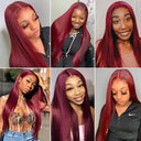 Glueless Burgundy 99J Lace Front Wig 180% Human Hair Quality