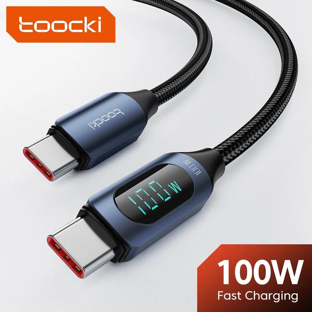 Toocki 100W PD Fast Charging Type C to Type C Cable with Display for Xiaomi POCO F3 Realme Macbook iPad  ourlum.com   