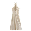 Elegant Satin Halter Evening Gown Stylish Women's Dress