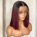 Burgundy Straight Bob Lace Front Wig - 100% Remy Hair