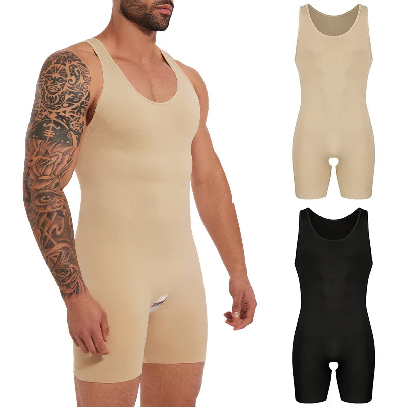 Men's Sleeveless Compression Bodysuit - Tummy Control Shapewear for a Slimmer Look