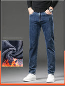 Winter Fleece Thick Warm Men's Slim Straight Denim Pants