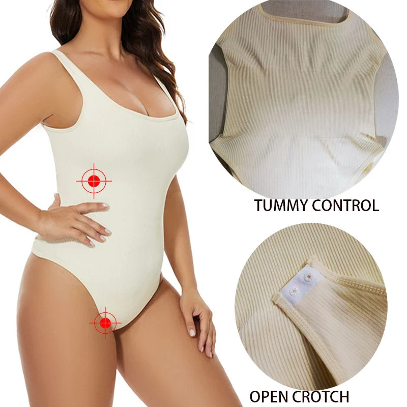 GUUDIA Seamless Tummy Control Bodysuit with Open Crotch for Effortless Shaping