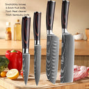 Professional Damascus Kitchen Knife Set with Santoku Cleaver